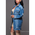 Superstarer Autumn New Fashion Hole Loose Student Long-Sleeved Plus Size 3XL Denim Jacket